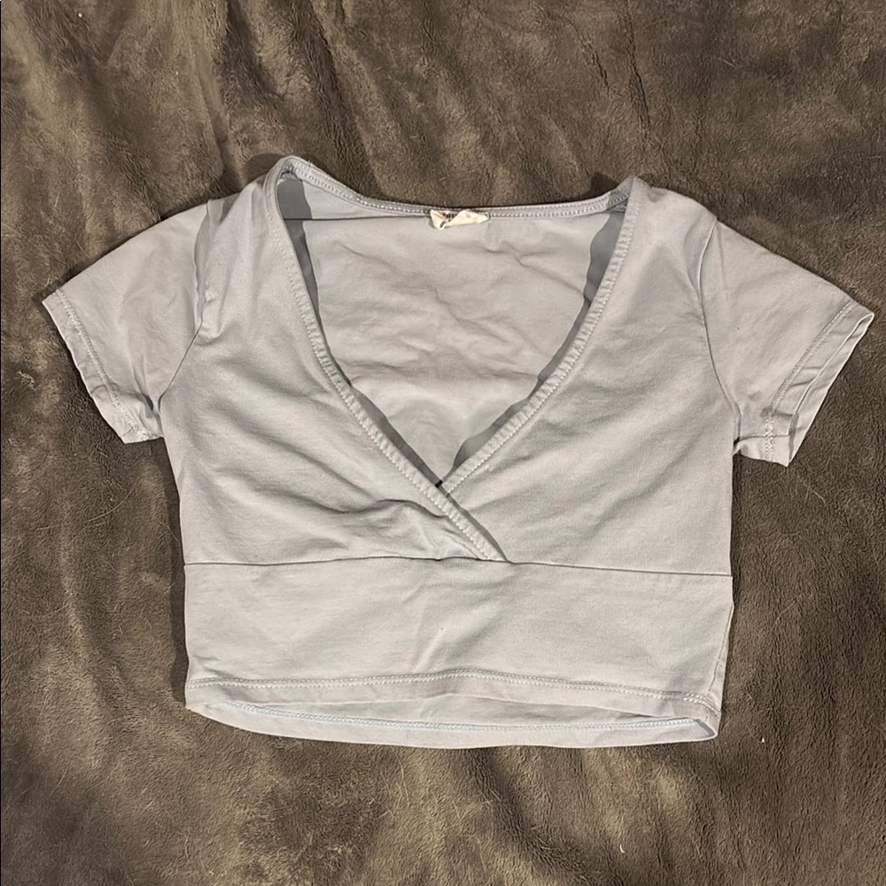 Light Blue-Grey Cotton-On Cropped V-neck top